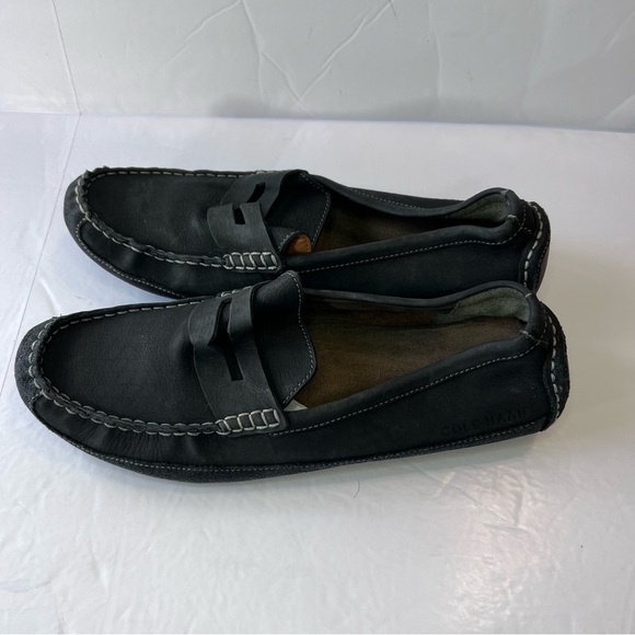 EUC COLE HAAN Black Wyatt Penny Loafer Suede Driver Driving Mocs Size 10.5M - Picture 10 of 13